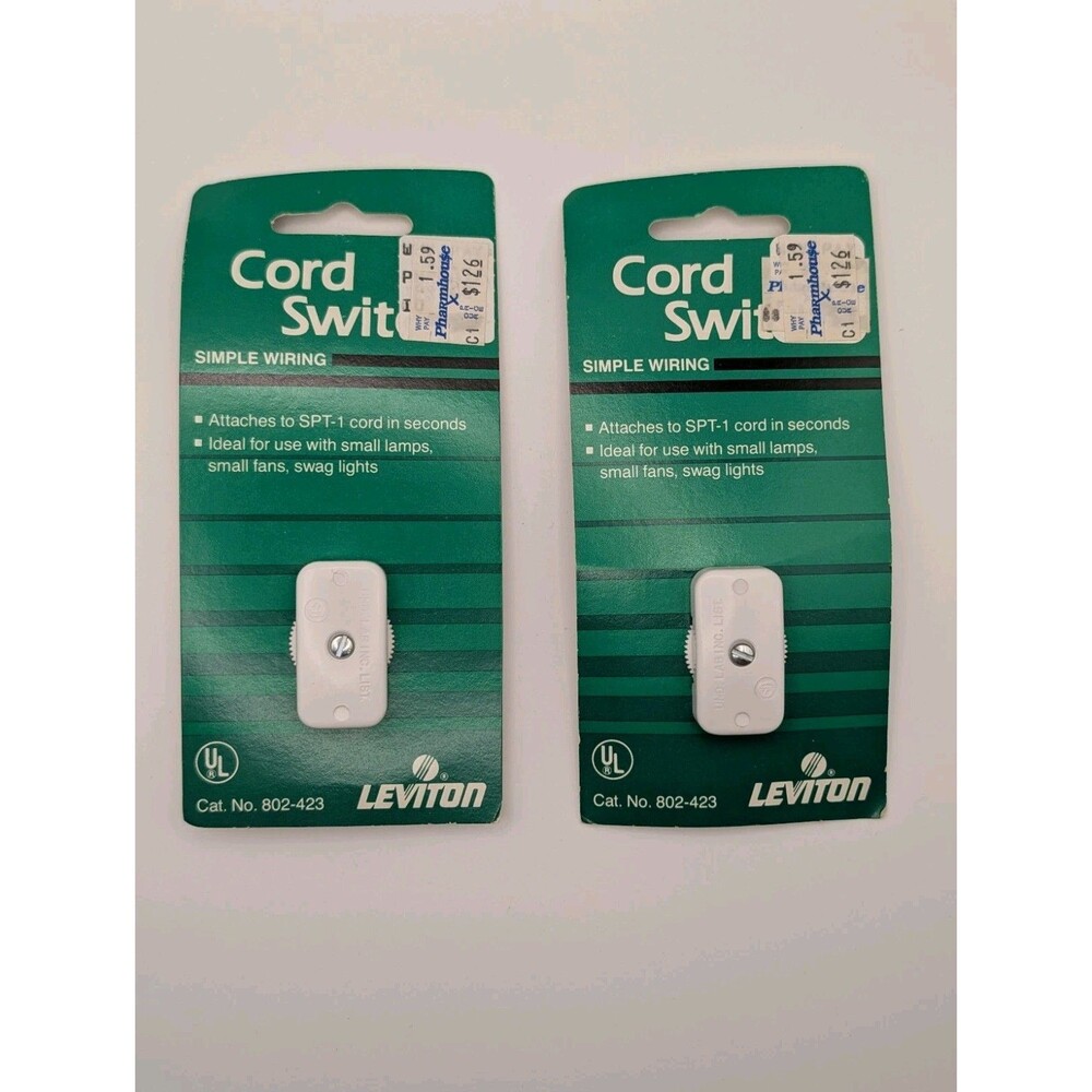 Lot 2 Vintage Leviton Cord Switch 802-423 Feed Through Rotary Lamp Fan White NOS